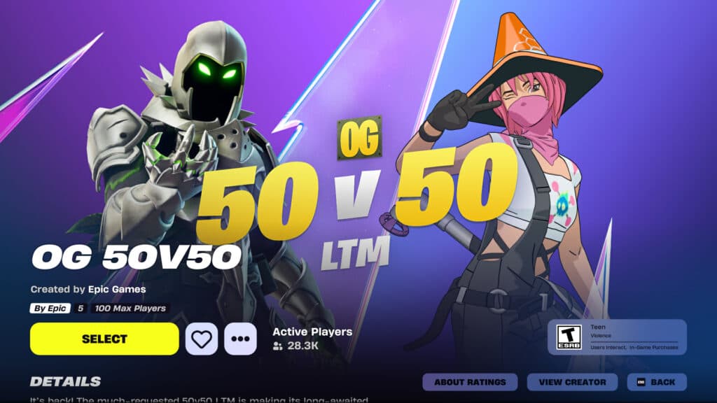 Fortnite 50v50 LTM game mode (Image via Epic Games)