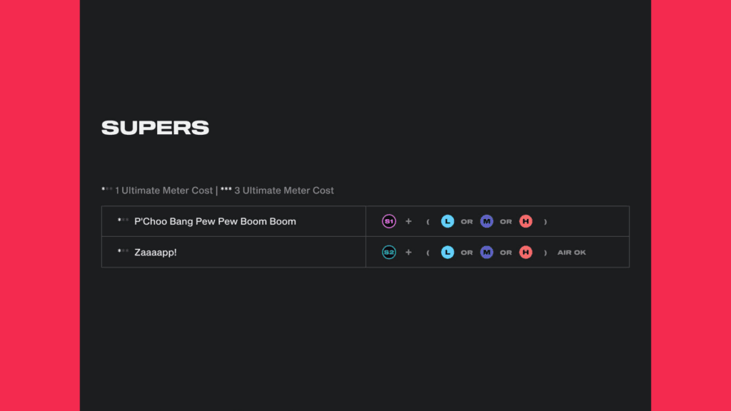 Inputs for Jinx's Supers in the fighting game (Image via Riot Games)