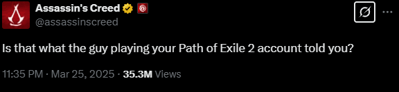 Assassin's Creed dunks on Elon Musk (image via <a href="https://x.com/assassinscreed/status/1904648274675445938">X</a>)