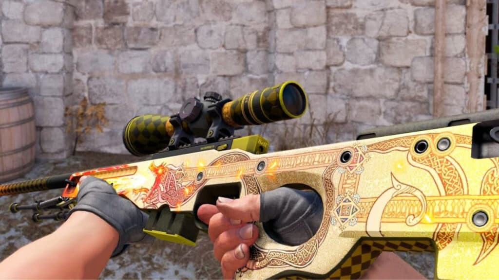 Dragon Lore AWP skin in CS2 (Screenshot via esports.gg)