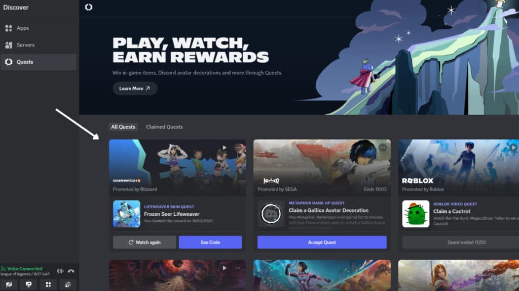 Discord Quests (Screenshot by esports.gg)