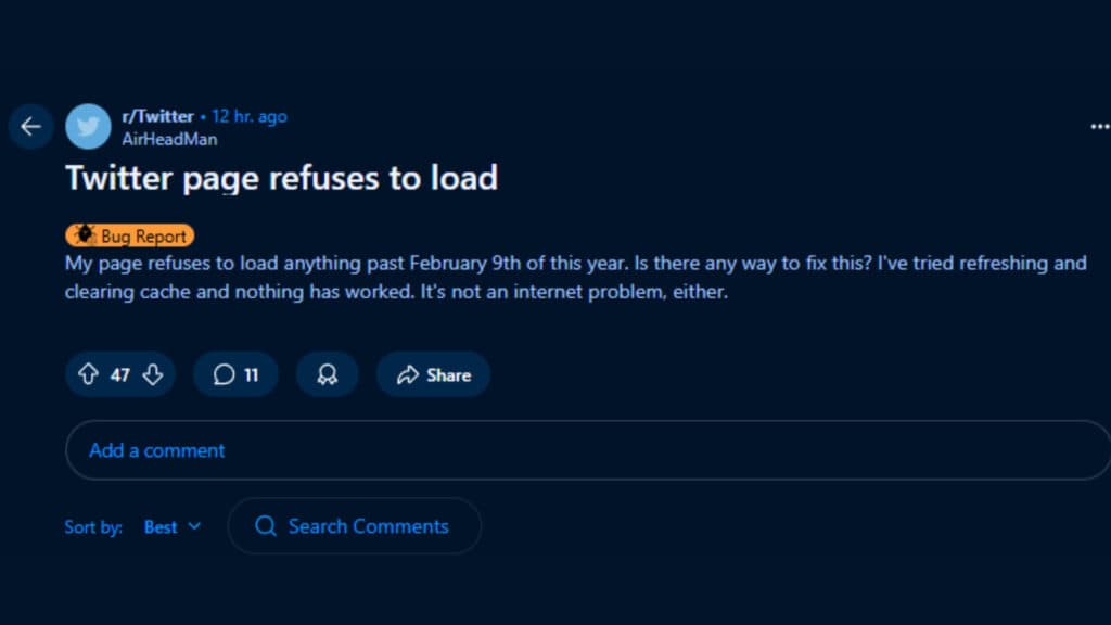 Outage problem shared on Reddit (Screenshot via esports.gg)