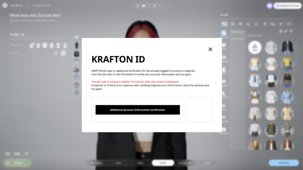Pop-up window to log in to your KRAFTON account (Screenshot via esports.gg)