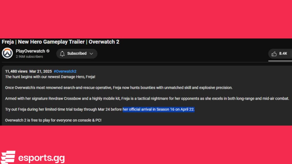 Overwatch 2 Freja release date (Screenshot via esports.gg)