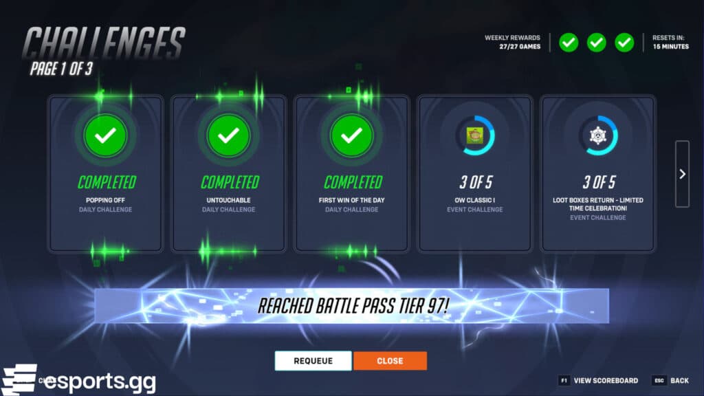 Wins grant double the progress in the Overwatch Classic GOATS event challenges (Screenshot via esports.gg)