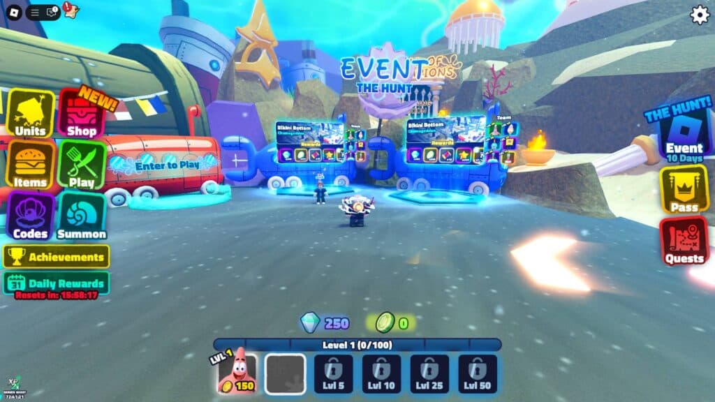 The event bus for The Hunt event in SpongeBob Tower Defense. (Screenshot via esports.gg)