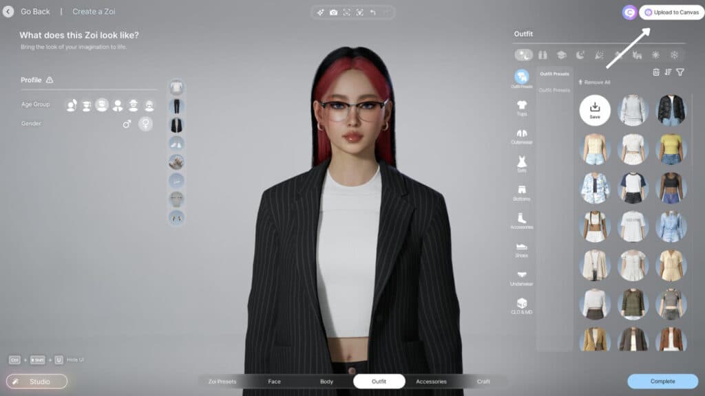 A Zoi model in the character studio (Screenshot via esports.gg)