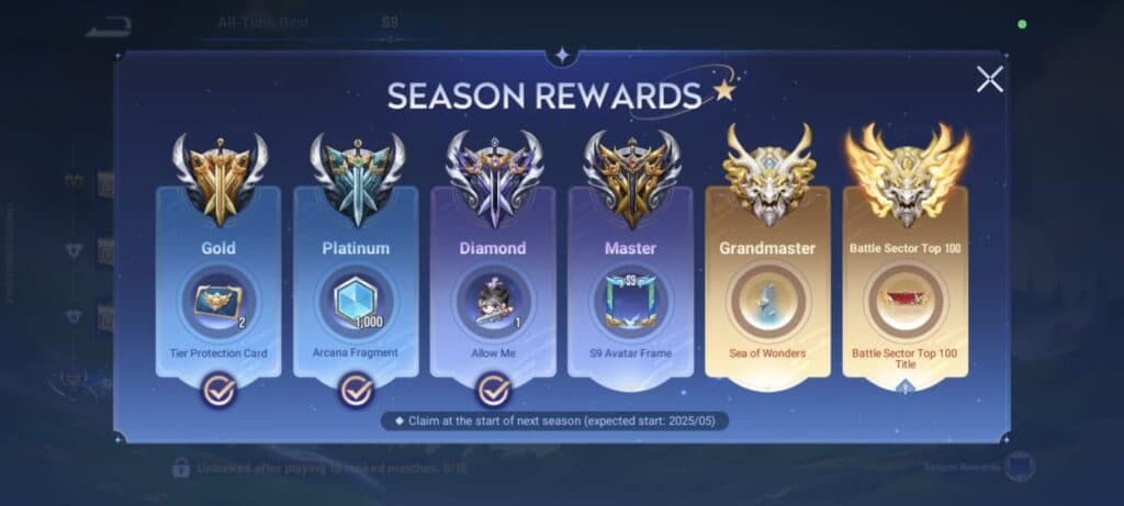 HoK Season 9 rewards that can be claimed when the season concludes (Image via esports.gg)