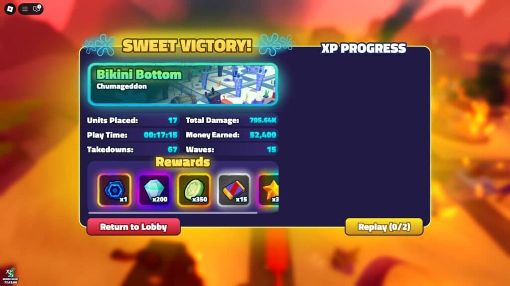 All the rewards for The Hunt event in SpongeBob Tower Defense. (Screenshot via esports.gg)