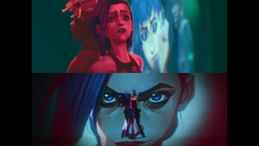 Parallel between the Ma Meilleure Ennemie and Enemy music videos (Images via Riot Games, edit by esports.gg)