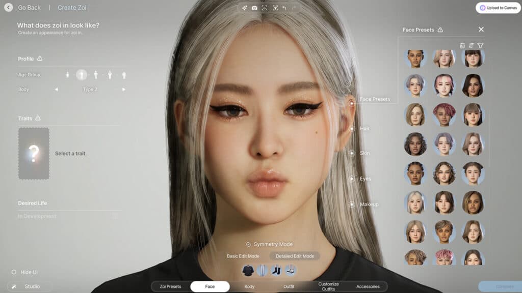 inZOI model in the character customization mode (Image via KRAFTON)