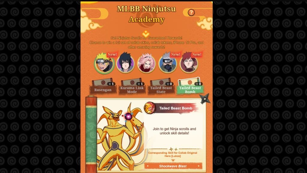 Collect scrolls to get draw attempts in the Ninjutsu Academy web event. (Image via MOONTON Games)