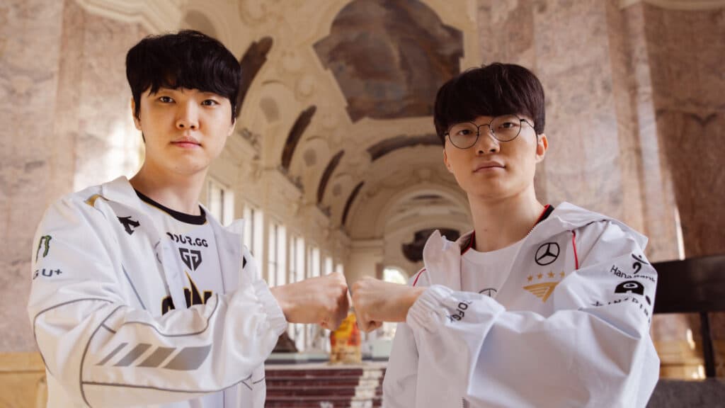 Chovy and Faker during the LoL Worlds 2024 (Photo by Riot Games)