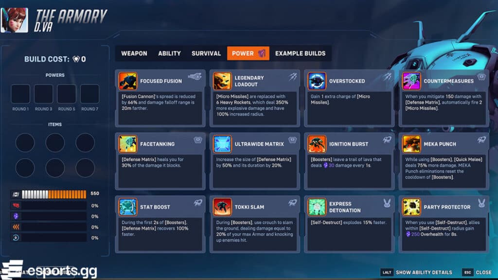 D.Va's Powers in the Armory (Screenshot via esports.gg)