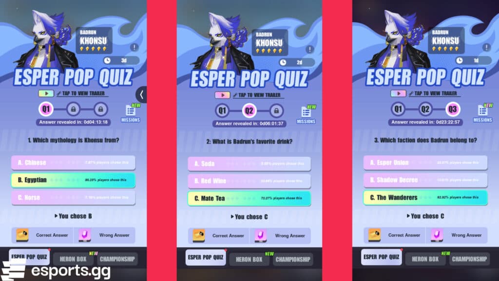 Dislyte Khonsu quiz answers (Screenshot via esports.gg)