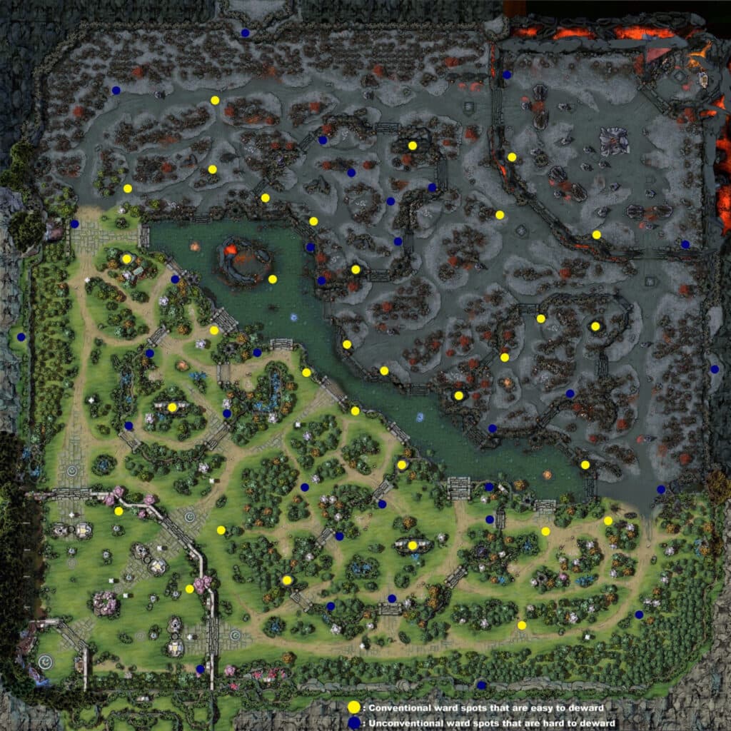 Dota 2 Ward Placements (Image via <a href="https://steamcommunity.com/sharedfiles/filedetails/?id=2384443552" target="_blank" rel="noreferrer noopener">Anomaluna</a>)