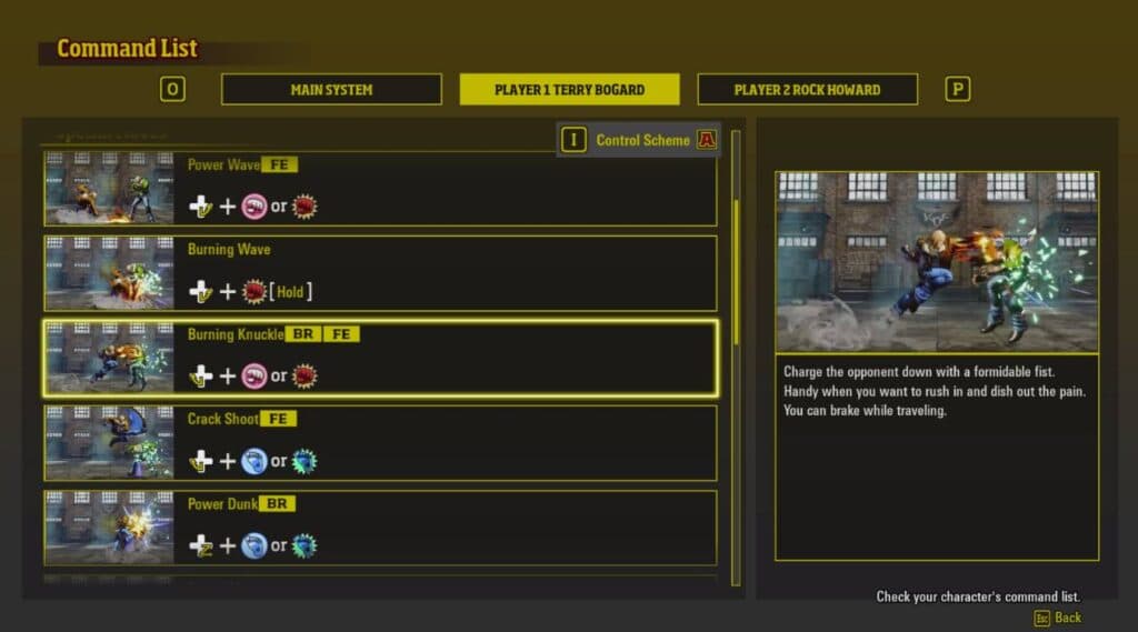 Arcade Controls for Terry Bogard in Fatal Fury COTW (image via esports.gg)