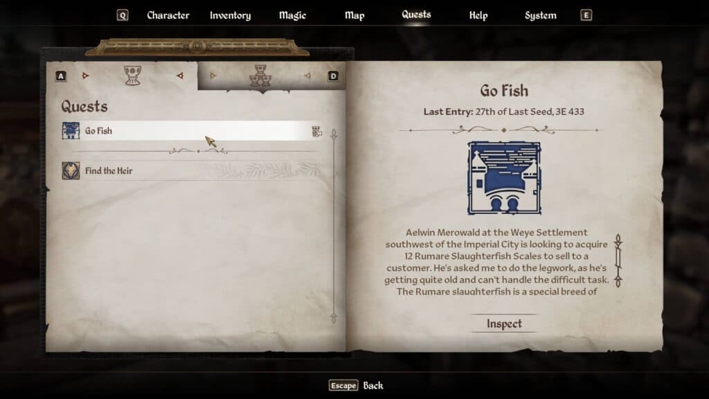Go Fish quest in Oblivion Remastered (Screenshot via esports.gg)