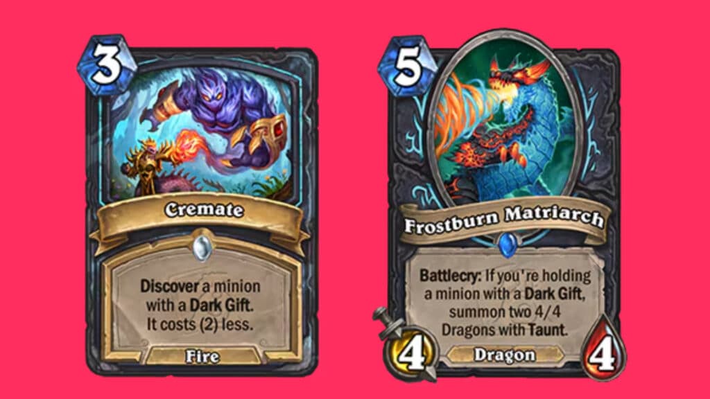 Cremate and Frostburn Matriarch in Hearthstone (Images via Blizzard Entertainment)
