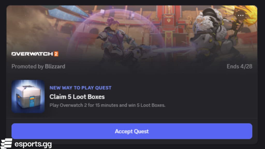 This Discord Quest grants free Overwatch 2 loot boxes (Screenshot via esports.gg)