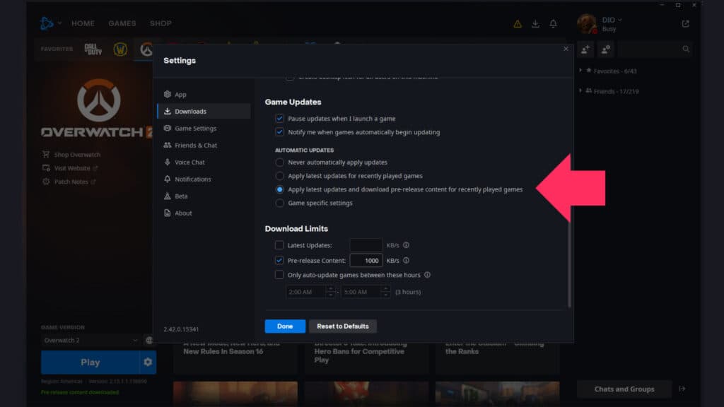 Update your download preferences here (Screenshot via esports.gg)