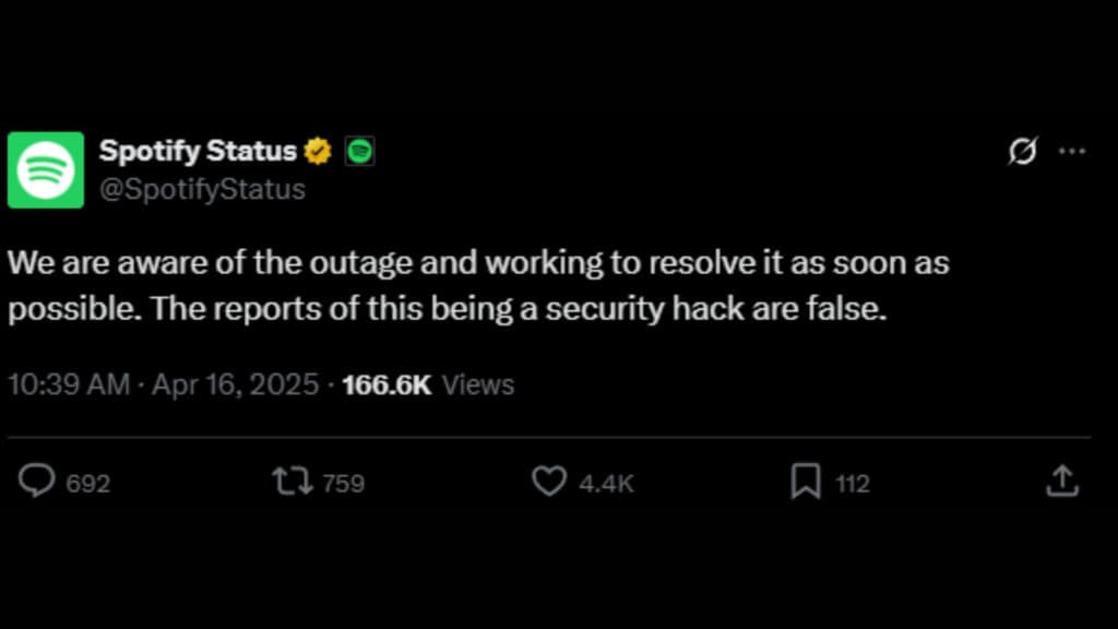 Spotify status (Screenshot via esports.gg)