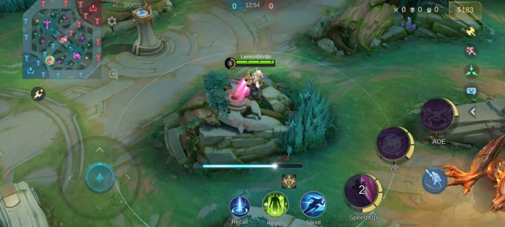 Kimmy can fly over thick terrain, unlike other heroes. (Screenshot via esports.gg)