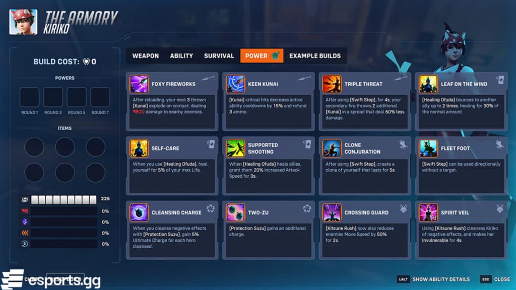 Kiriko's Powers in the Armory (Screenshot via esports.gg)