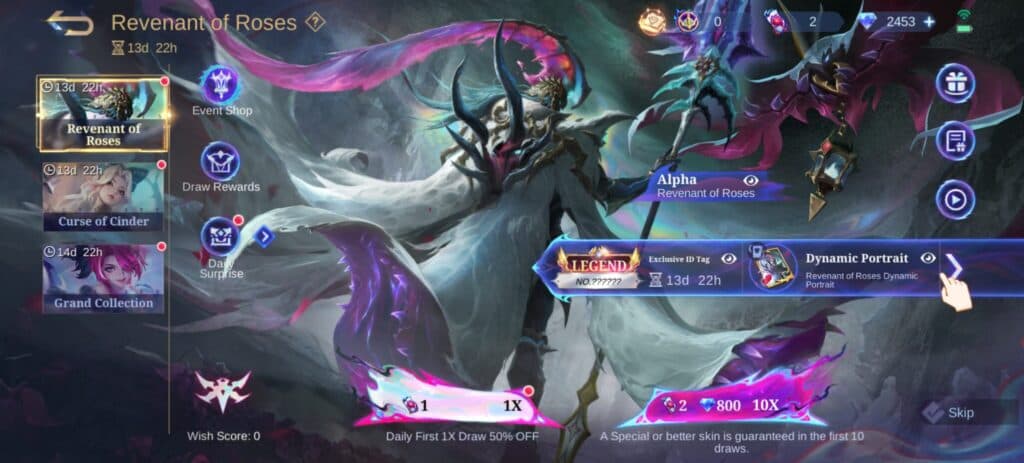 Most expensive skins are locked behind a draw event in Mobile Legends. (Screenshot via Esports.gg)