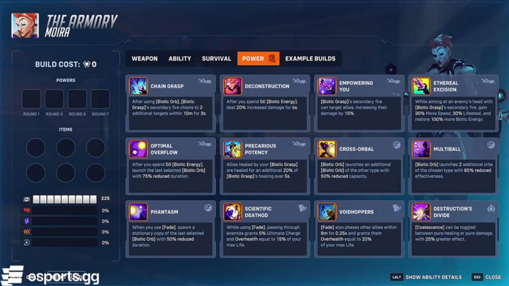 Moira's Powers in the Armory (Screenshot via esports.gg)