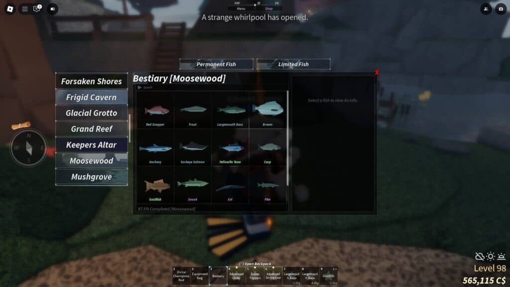 Some of the fishes in the Moosewood Bestiary. (Screenshot via esports.gg)