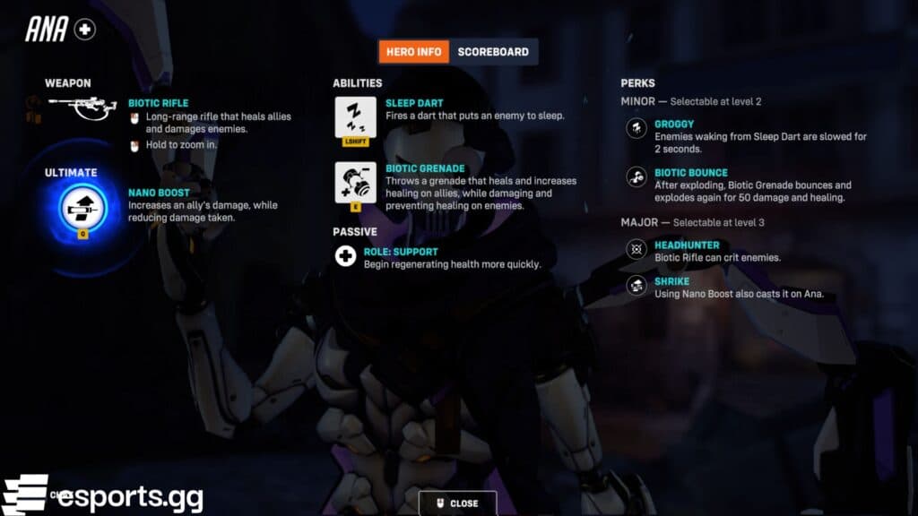 Ana's Perks in Overwatch 2 (Screenshot via esports.gg)