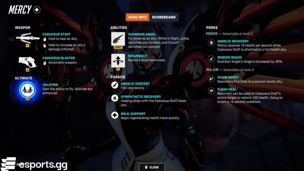 The Overwatch 2 Season 16 Perks system will feature a Mercy update (Screenshot via esports.gg)