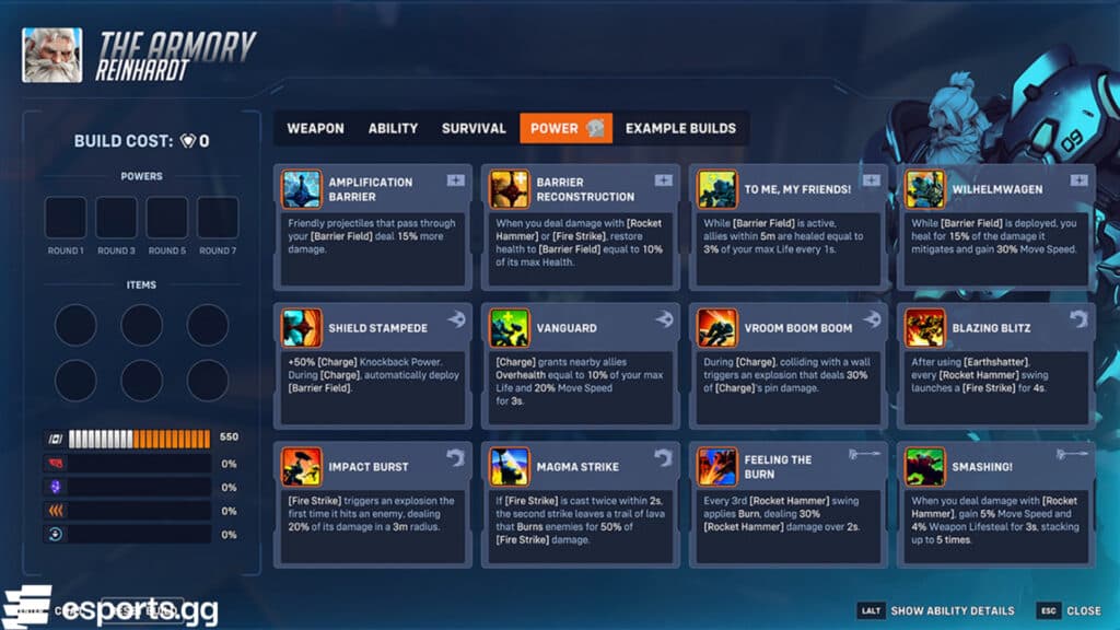 Reinhardt's Powers in the Armory (Screenshot via esports.gg)