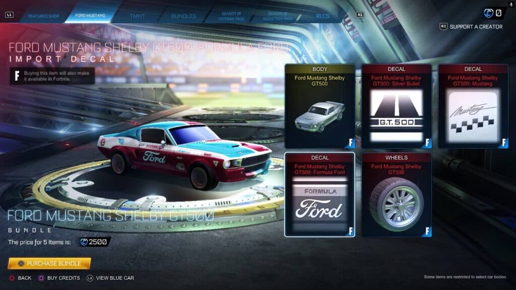 Ford Mustang Shelby GT500 in Rocket League (Image via esports.gg)