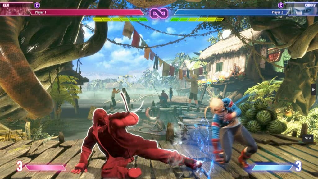 Cammy blocks a Crouching Medium Kick by Ken (image via esports.gg)