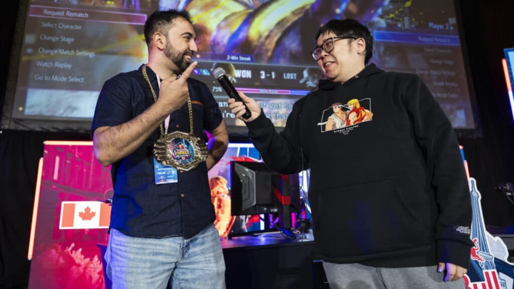Sayff being interviewed by the legendary Justin Wong (Image via Red Bull)