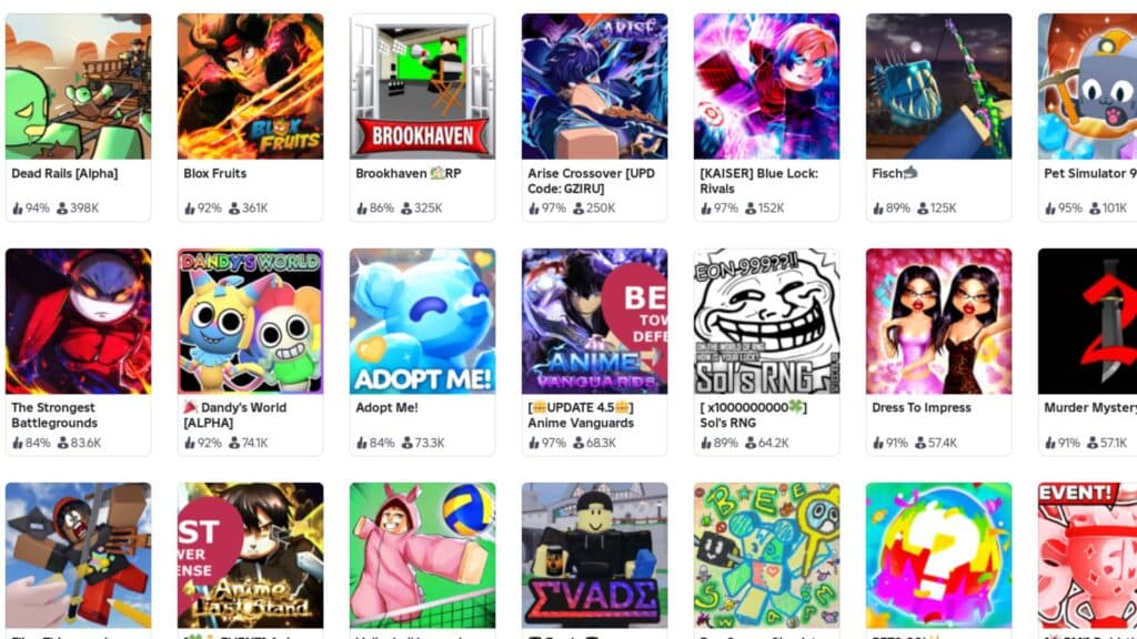 Some of the most successful Roblox games right now. (Screenshot via esports.gg)