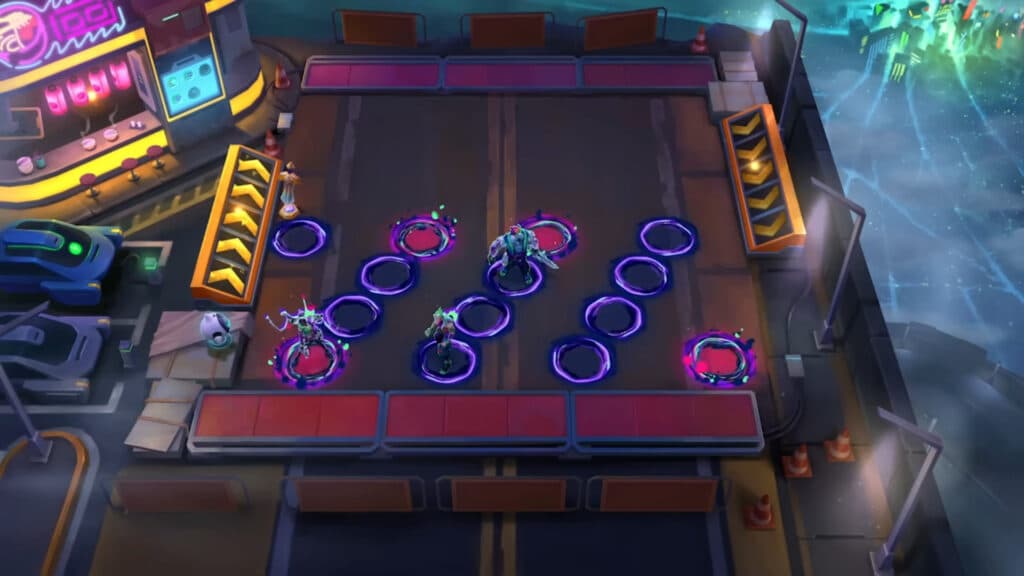 The Street Demon Trait tags areas on the board and buffs units who stand inside of them (Image via Riot Games)