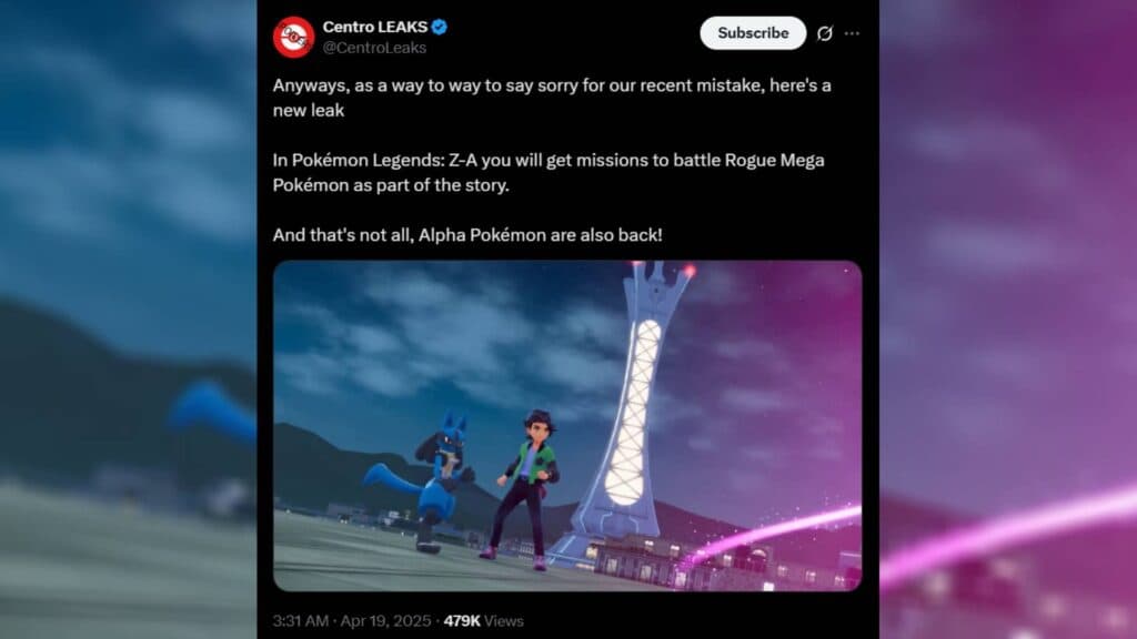 Pokémon Legends: Z-A leaks (Screenshot via esports.gg)