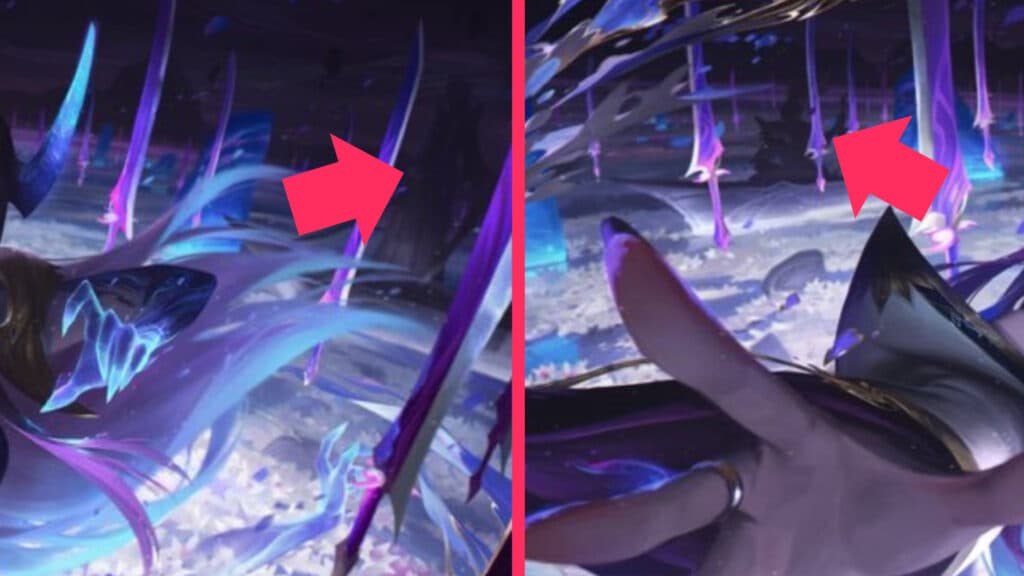 Yone and Yasuo Easter eggs in League of Legends Season 2 artwork (Images via Riot Games | Screenshots via esports.gg)