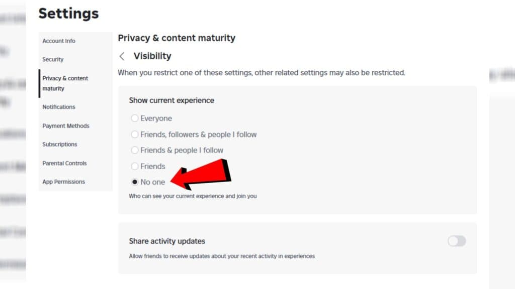 How to update your visibility (Screenshot via esports.gg)