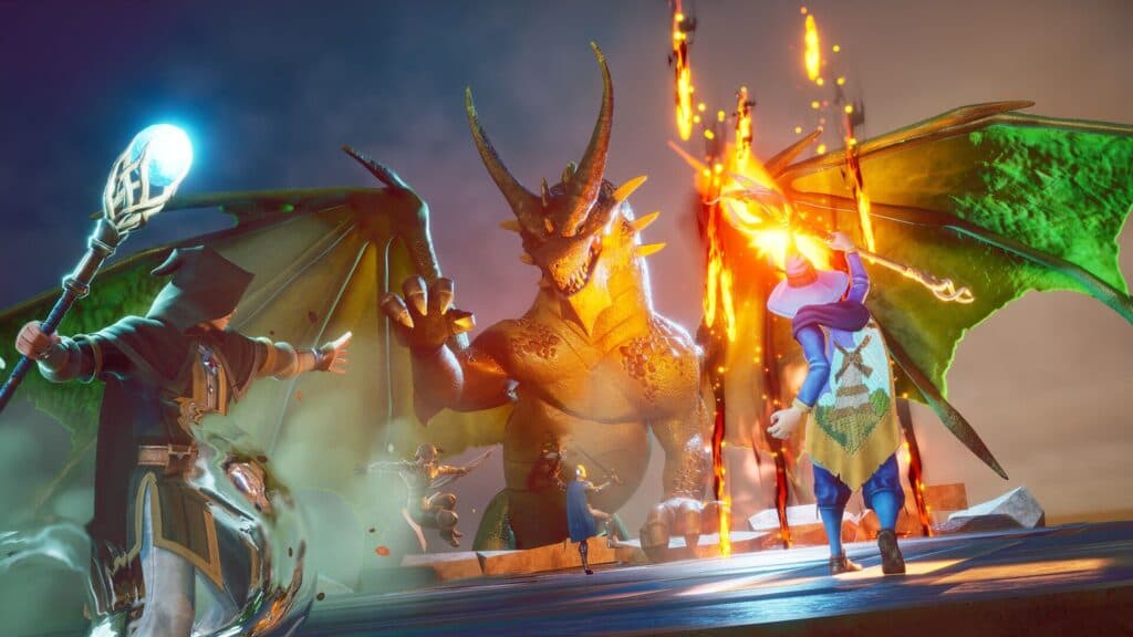 Players fighting a dragon in RuneScape: Dragonwilds (Image via Jagex)