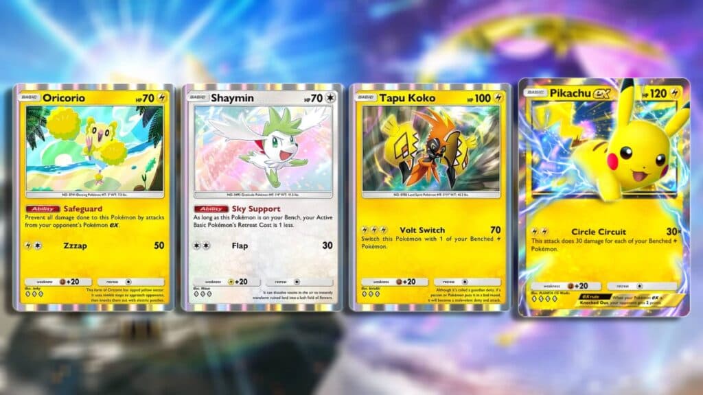All main cards for the Oricorio deck in Pokémon TCG Pocket. (Image via esports.gg)