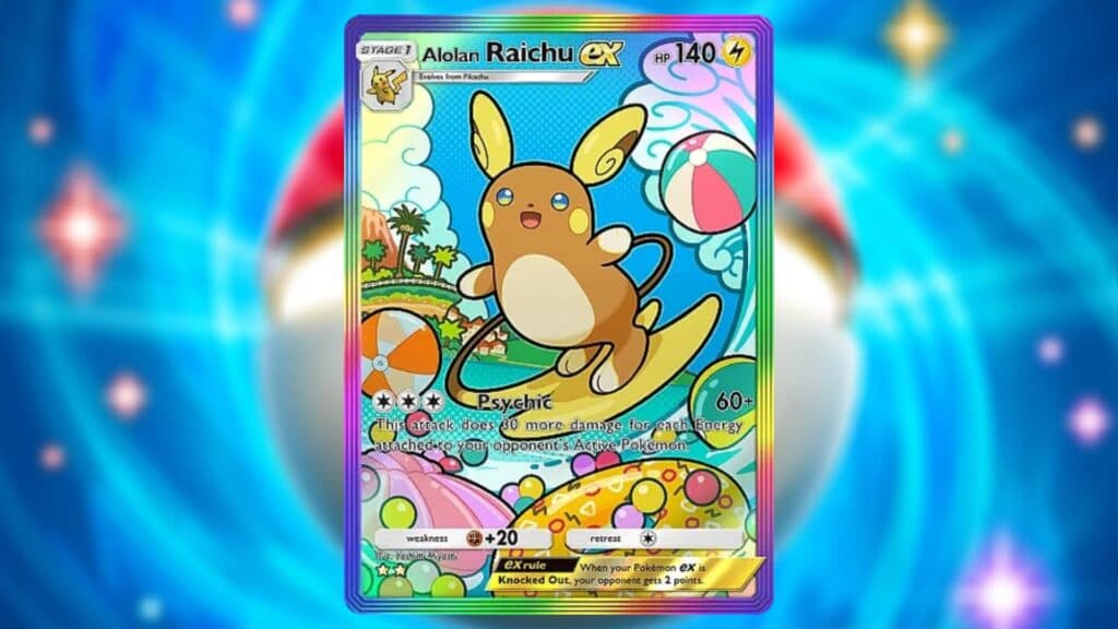 Two-Star Rare Alolan Raichu ex card. (Image via esports.gg)