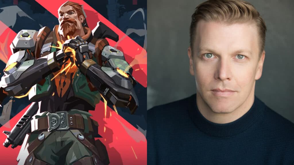 Breach and his voice actor, David Menkin (Image via Riot Games / Michael Shelford)