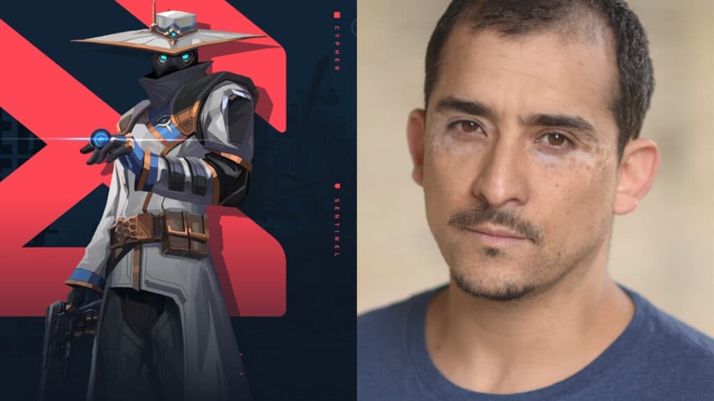Cypher and his voice actor Nabil Elouahabi (Image via Riot Games / Dan Rabin)