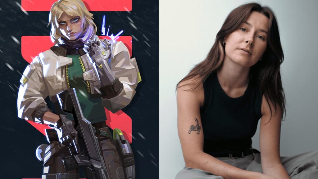 Deadlock and her voice actress Nora Gjestvang (Image via Riot Games / Genius)