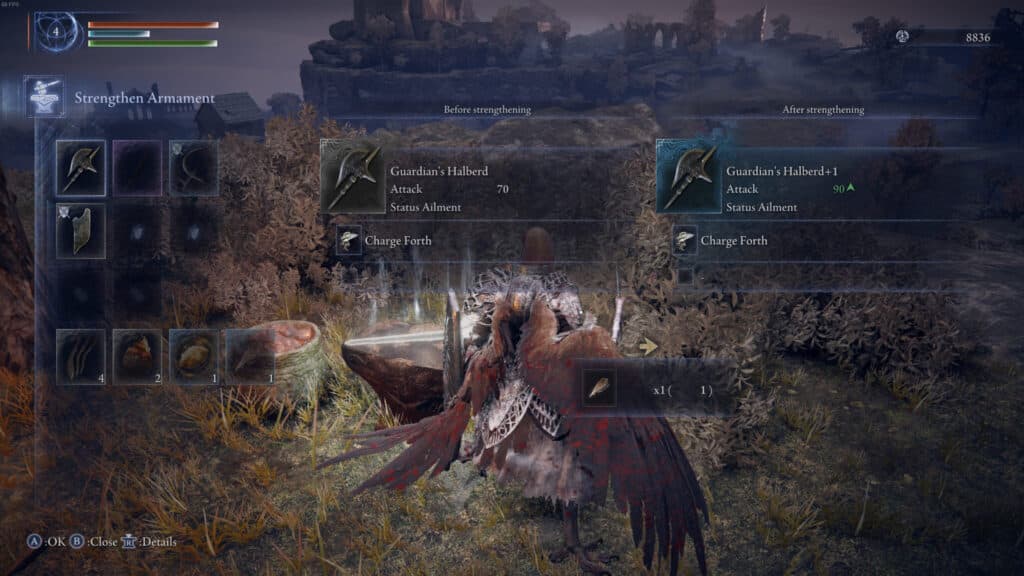 Strengthening an armament at an anvil. Screenshot by esports.gg