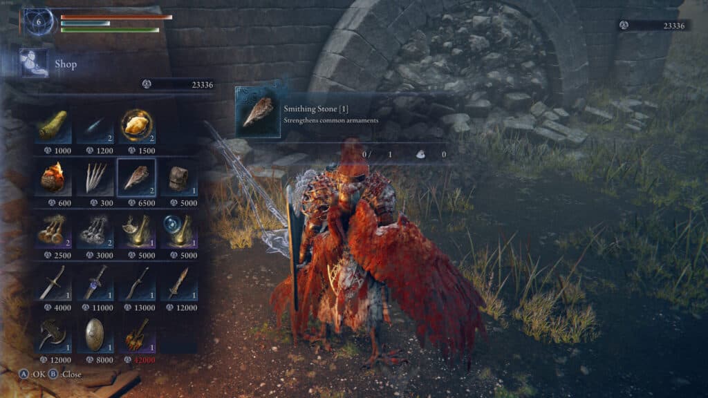 Buying a Smithing Stone from the shop. Screenshot by esports.gg